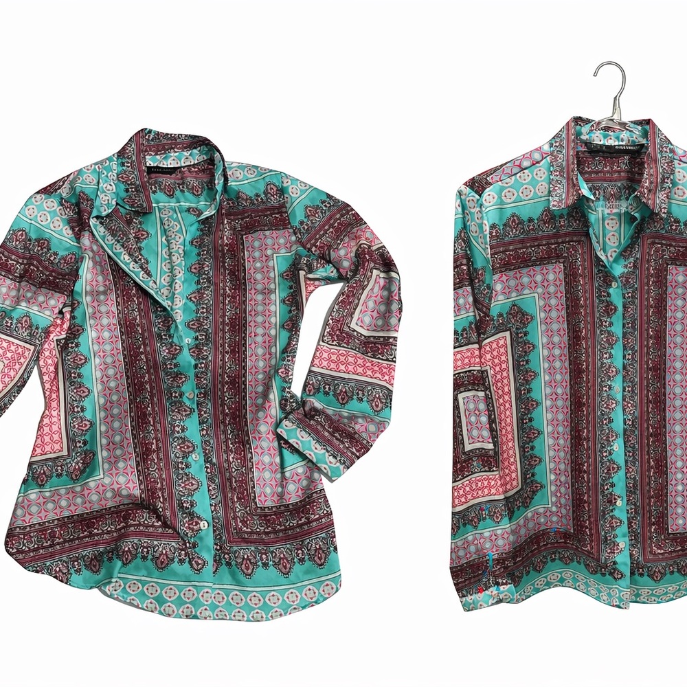 Zara silky medallion print blouse sz small 2 4 6
